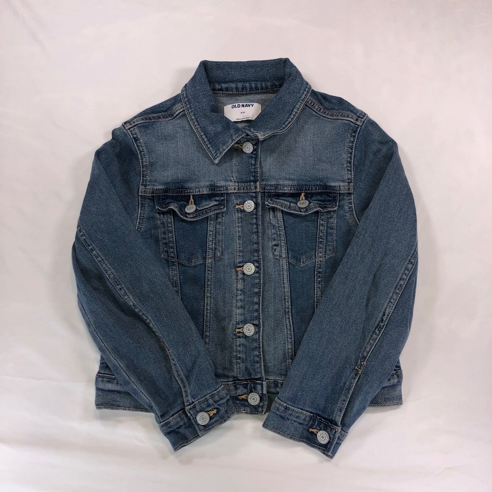 Old Navy Girls Medium 8 Blue Denim Trucker Jacket Medium Wash Stretch Cotton